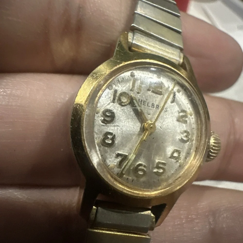 Working Vintage Helbros  Manual Wind Ladies Watch Gold Tone 21mm Fit 6.5